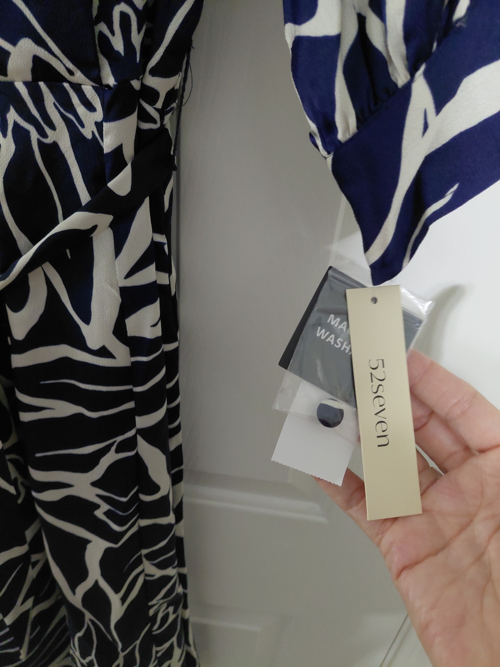 52Seven Navy & White Floral Maxi Wrap Dress with Tie Waist - Picture 3 of 7
